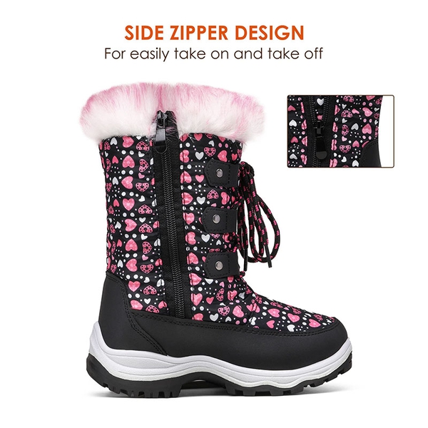 Kids Winter Snow Boots - BLACK PINK - 3